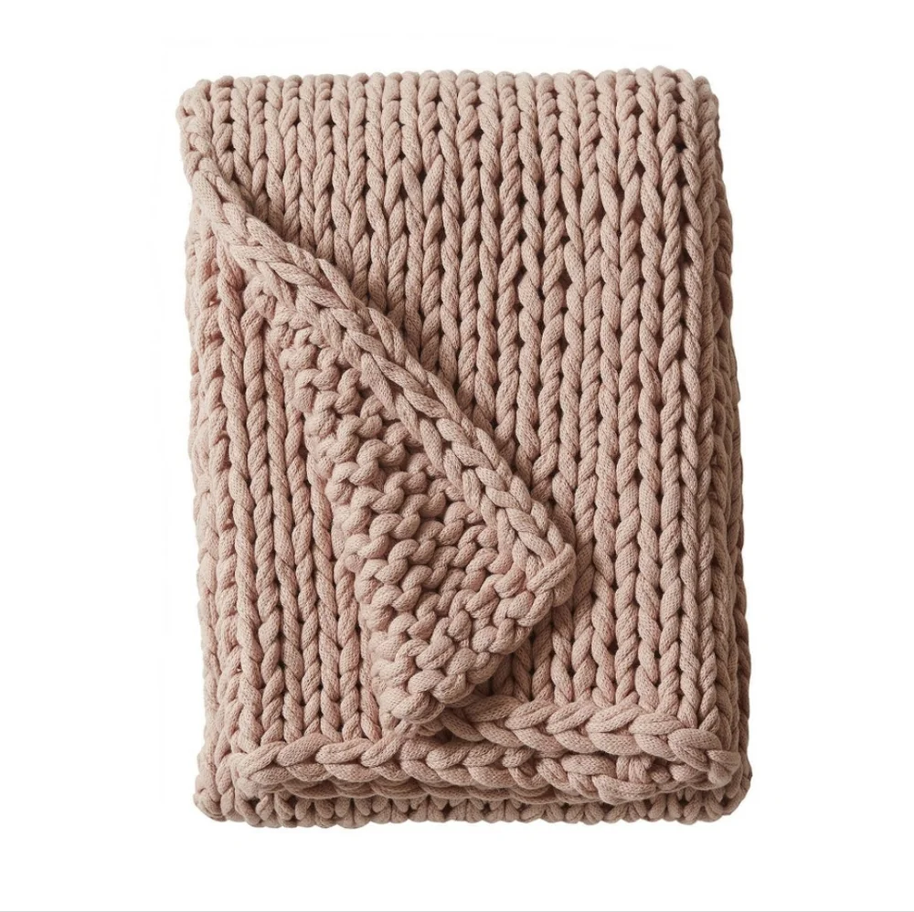 Madison Park Blush Chunky Double Knit Throw Blanket Handmade 50